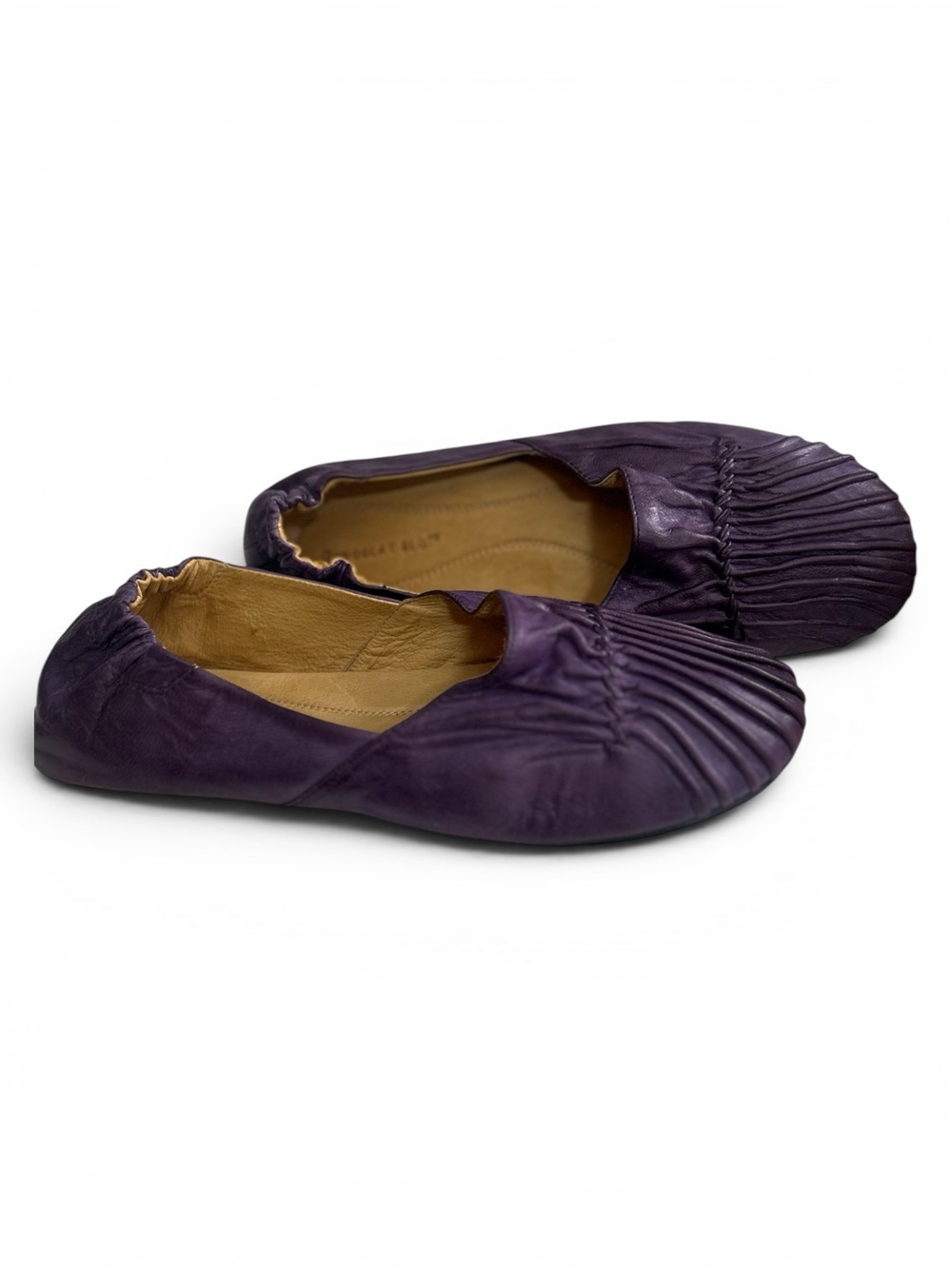 Chocolat Blu Purple Leather Gathered Toe Ballet Flats